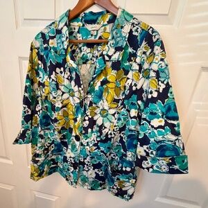 CJ Banks Multicolor Floral Jacket plus size 3x. Blue navy teal lime